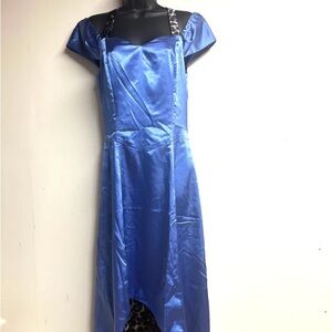 Vintage Blue Satin Dress with Leopard Accent